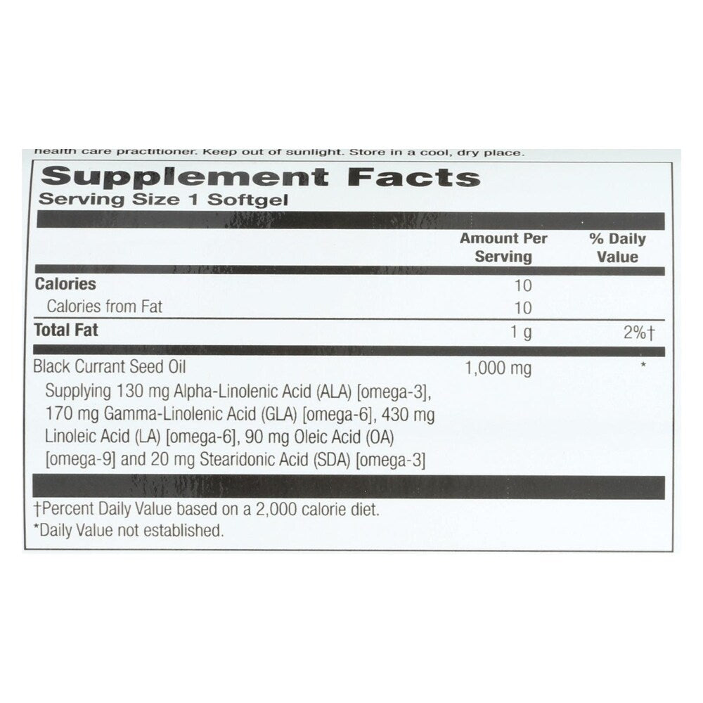 Nature's Life Black Currant Oil 1,000 mg - back of package