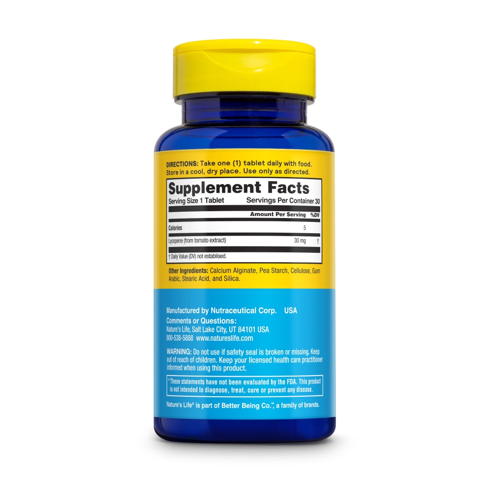 Nature's Life Lycopene 30 mg - back of package