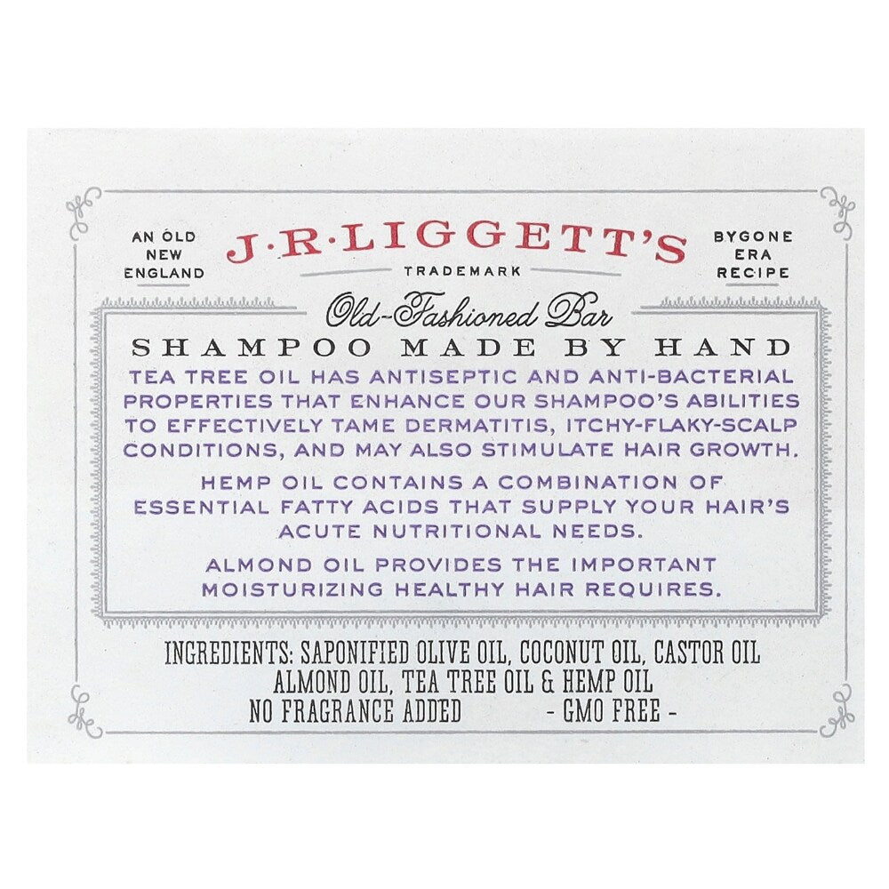 J.R. Liggett's Tea Tree & Hemp Oil Formula Shampoo Bar - back of package