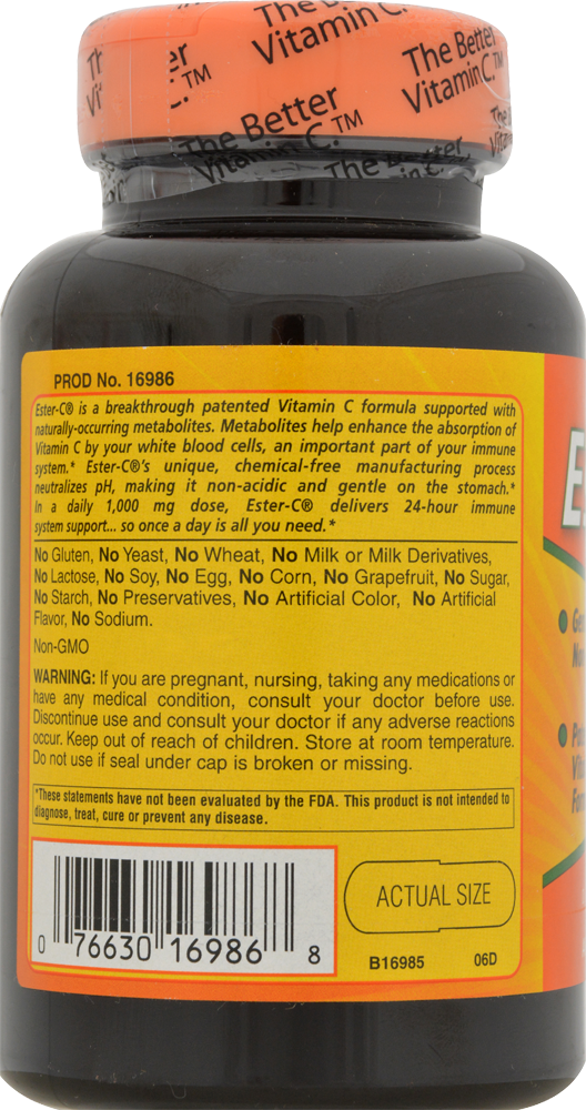 American Health Ester-C 500 mg, Capsules - back of package