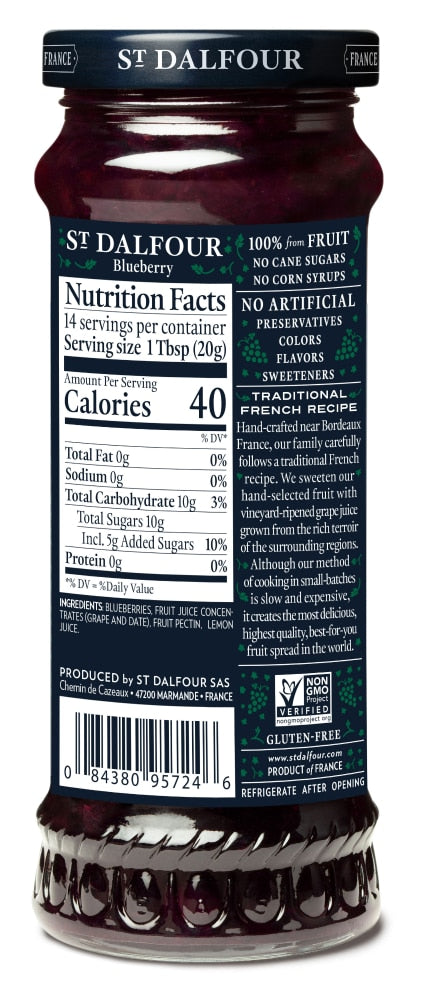 St. Dalfour Conserve Blueberry All Fruit - back of package