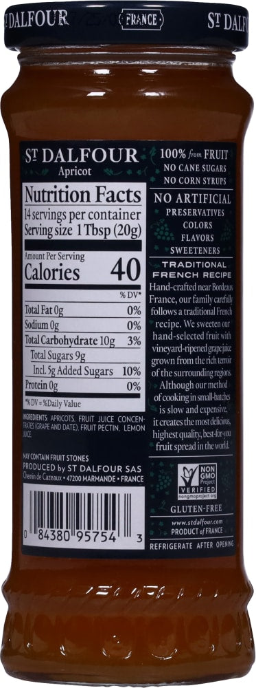 St. Dalfour Conserves Apricot 100% Fruit - back of package