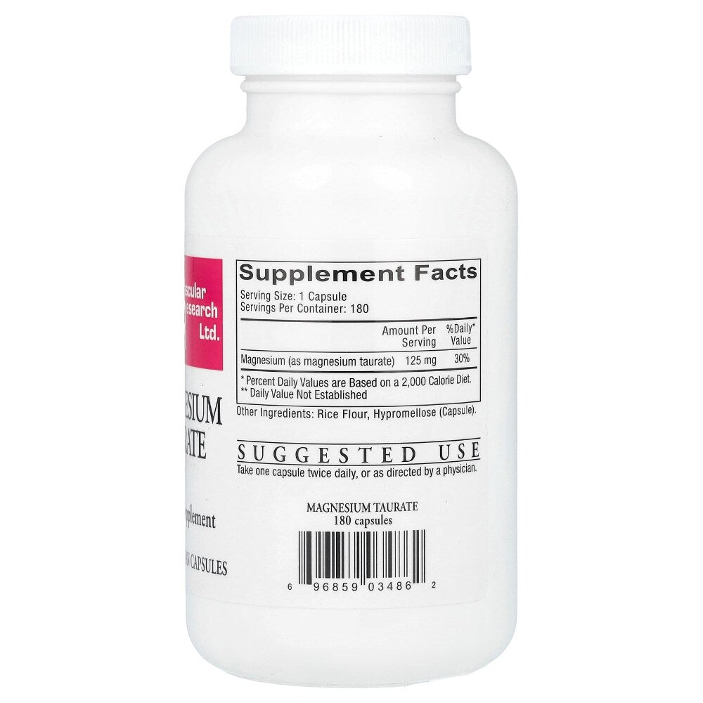 Ecological Formulas Magnesium Taurate - 180 Capsules - back of package