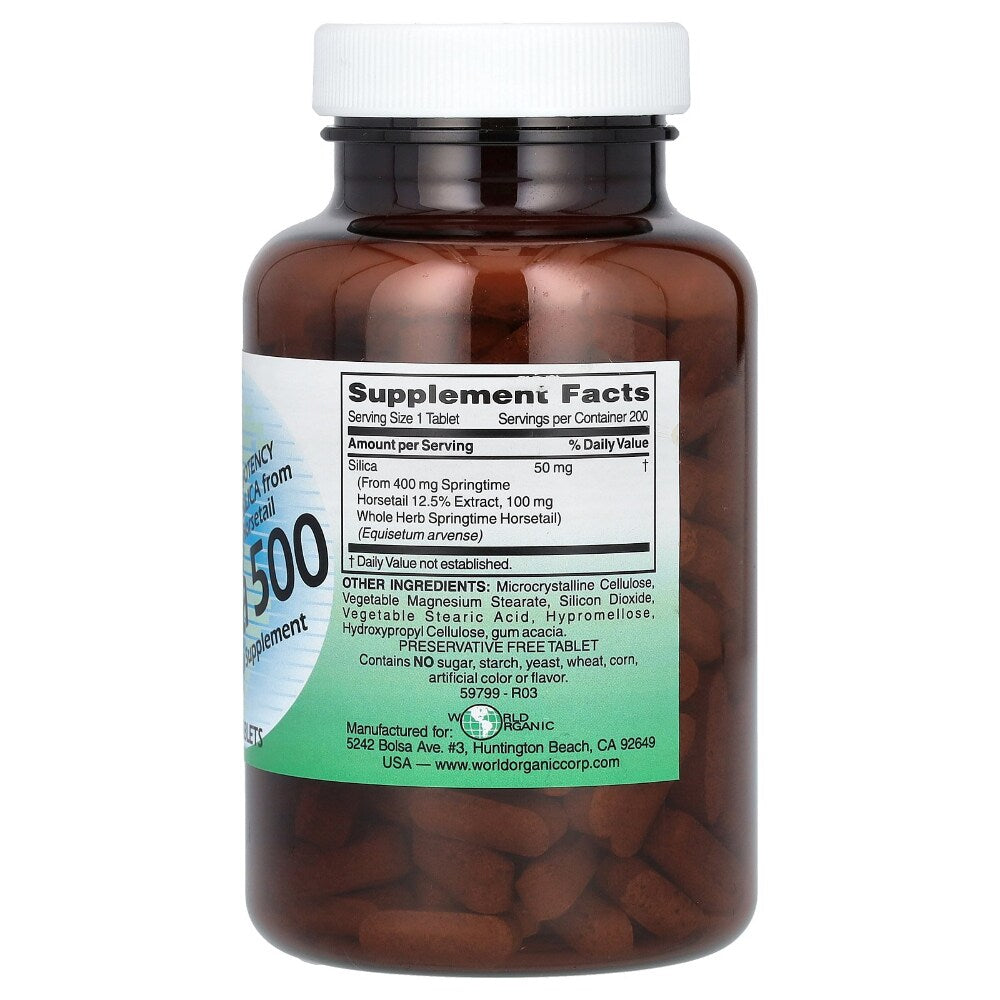 World Organic Silica 500 Horsetail Extract - back of package