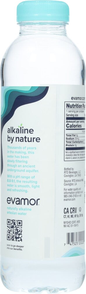Evamor Natural Alkaline Artesian Water - 20 fl oz - back of package
