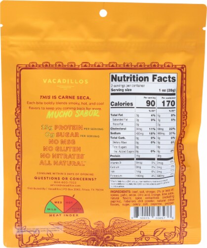 Nutrition Facts for Vacadillos Carne Seca Air Dried Beef Habanero