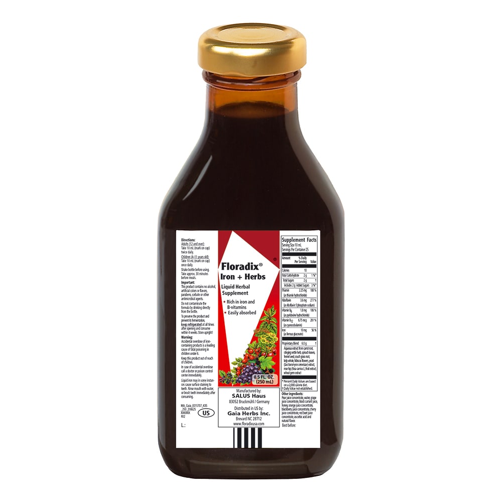Salus Floradix Iron + Herbs Liquid - 8.5OZ - back of package