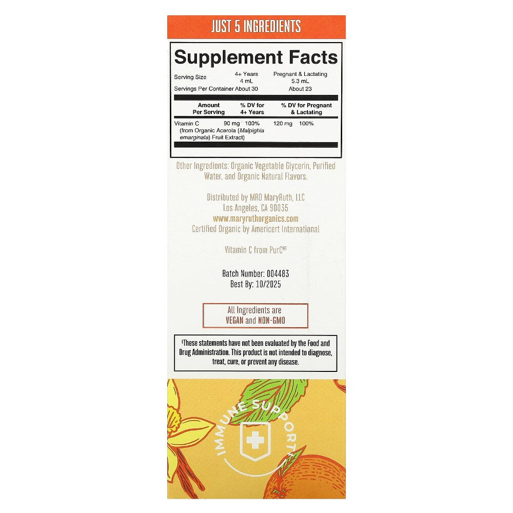 MaryRuth Organics Vitamin C500mg - back of package