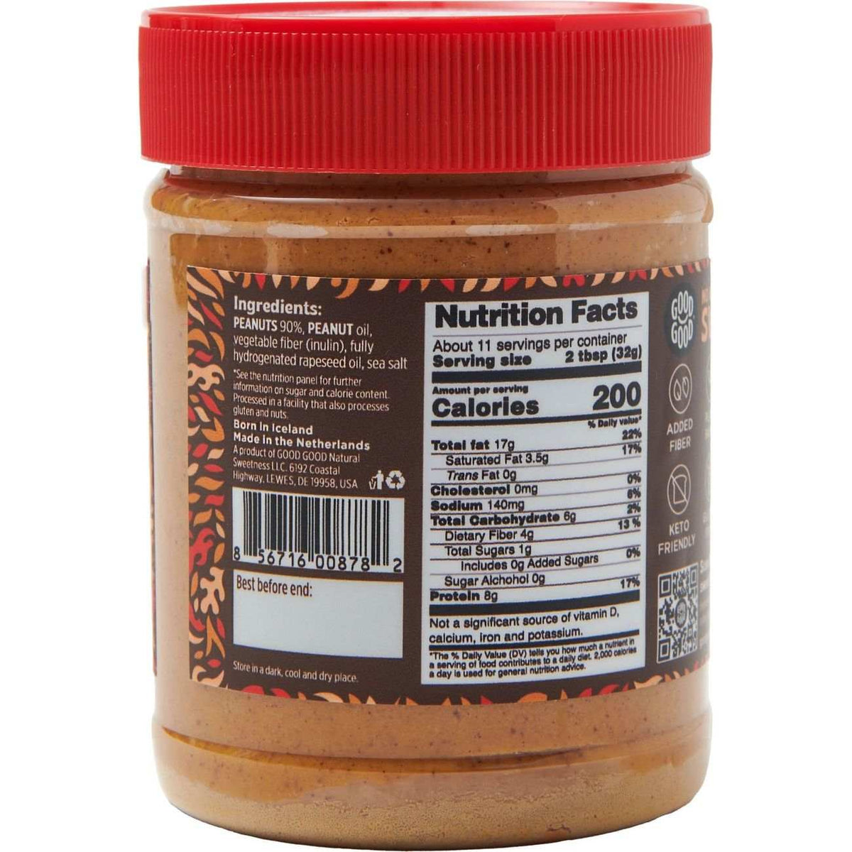 Nutrition Facts for Good Good No Added Sugar Creamy Peanut Butter