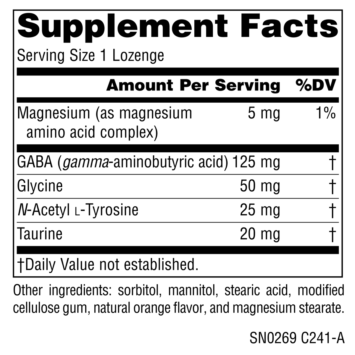 Supplement Facts for Source Naturals Serene Science GABA Calm, Orange