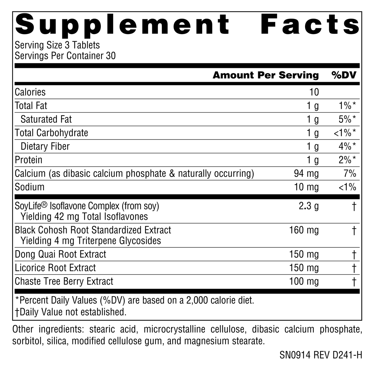 Supplement Facts for Source Naturals Eternal Woman Hot Flash