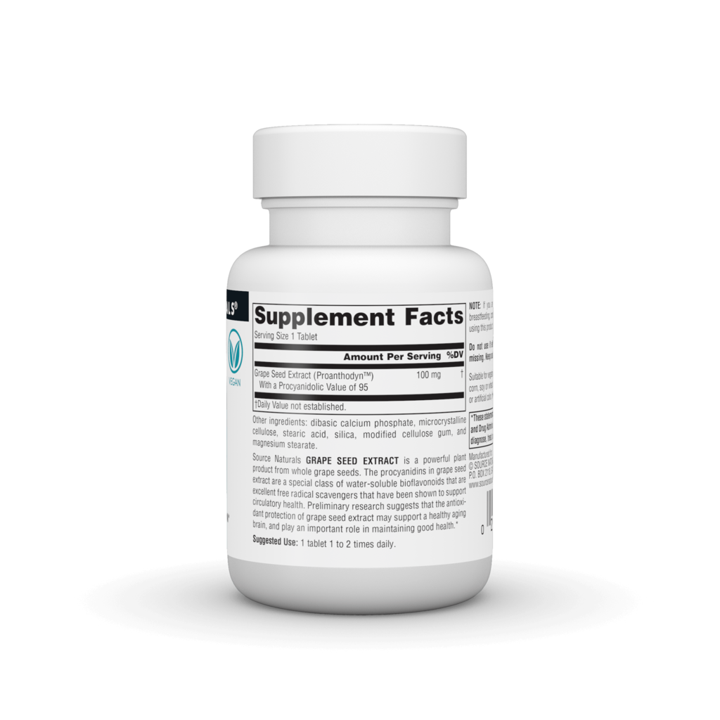 Supplement Facts for Source Naturals Grape Seed Extract Proanthodyn 100 mg