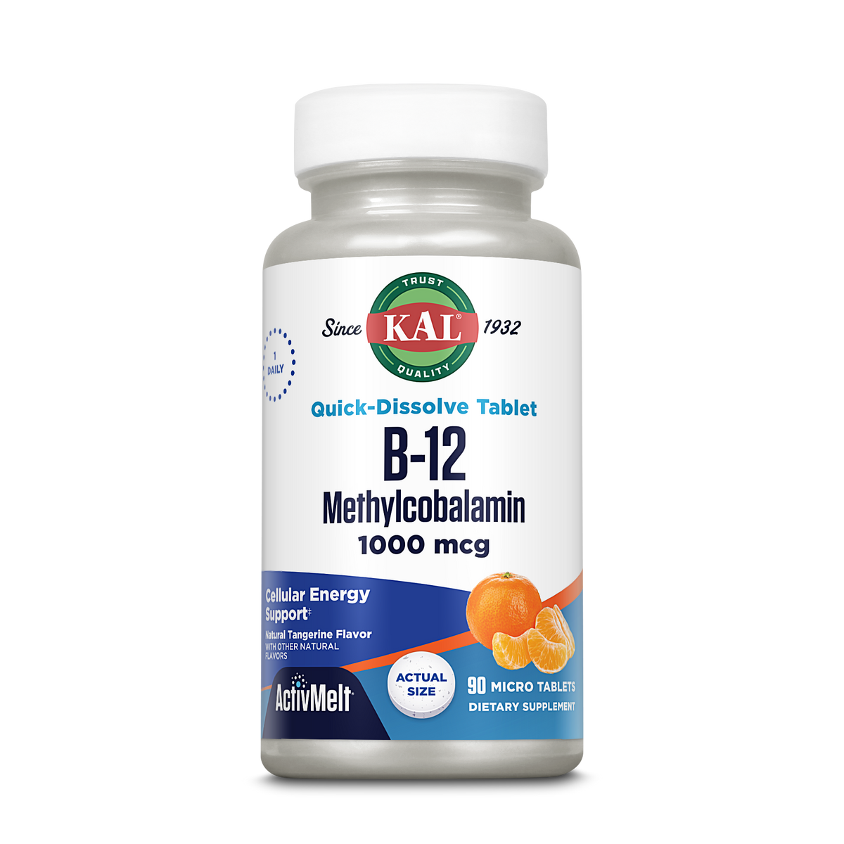 Kal B-12 Methylcobalamin 1000 mcg ActivMelt Instant Dissolve Tablets Tangerine