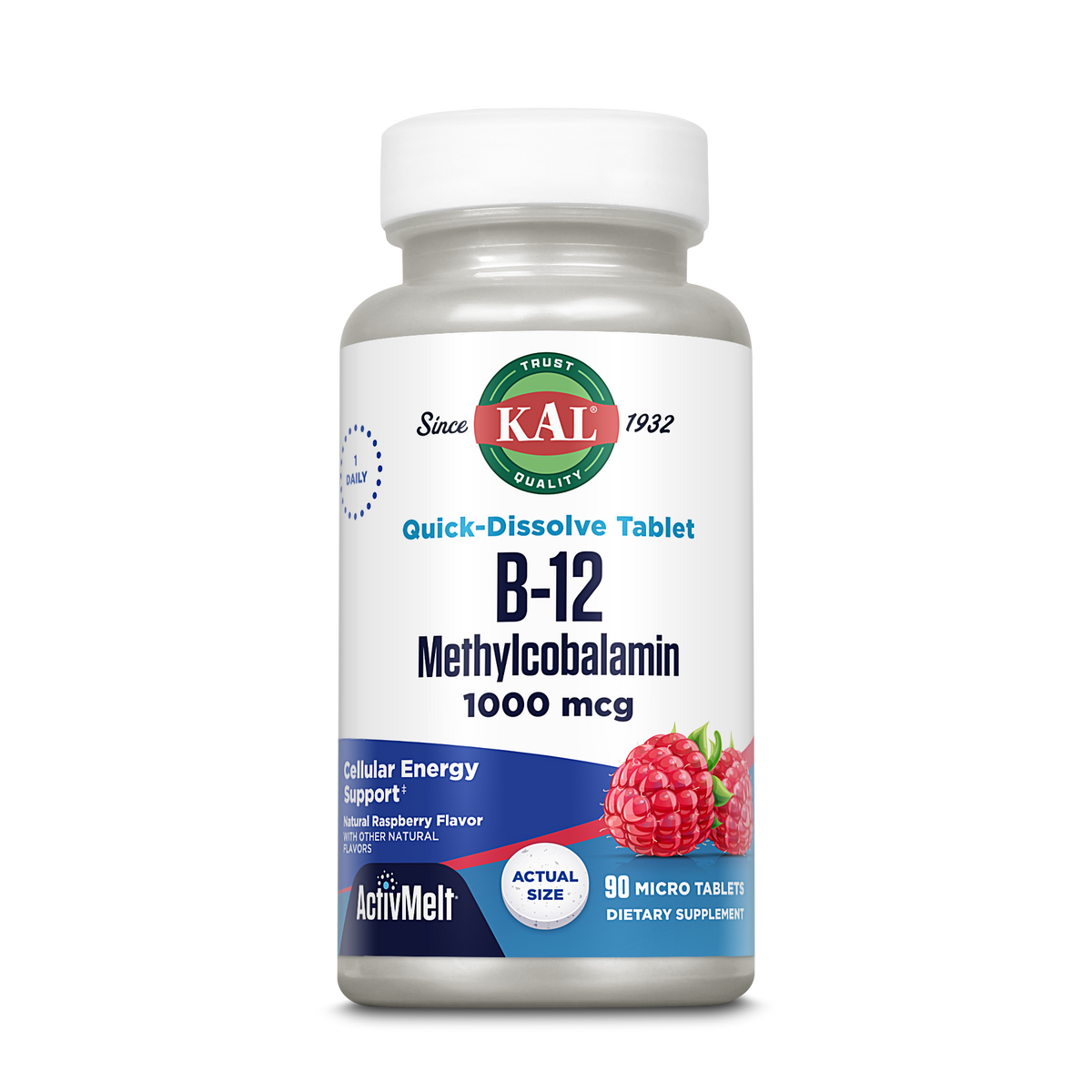 Kal B-12 Methylcobalamin 1000 mcg ActivMelt Instant Dissolve Tablets Raspberry