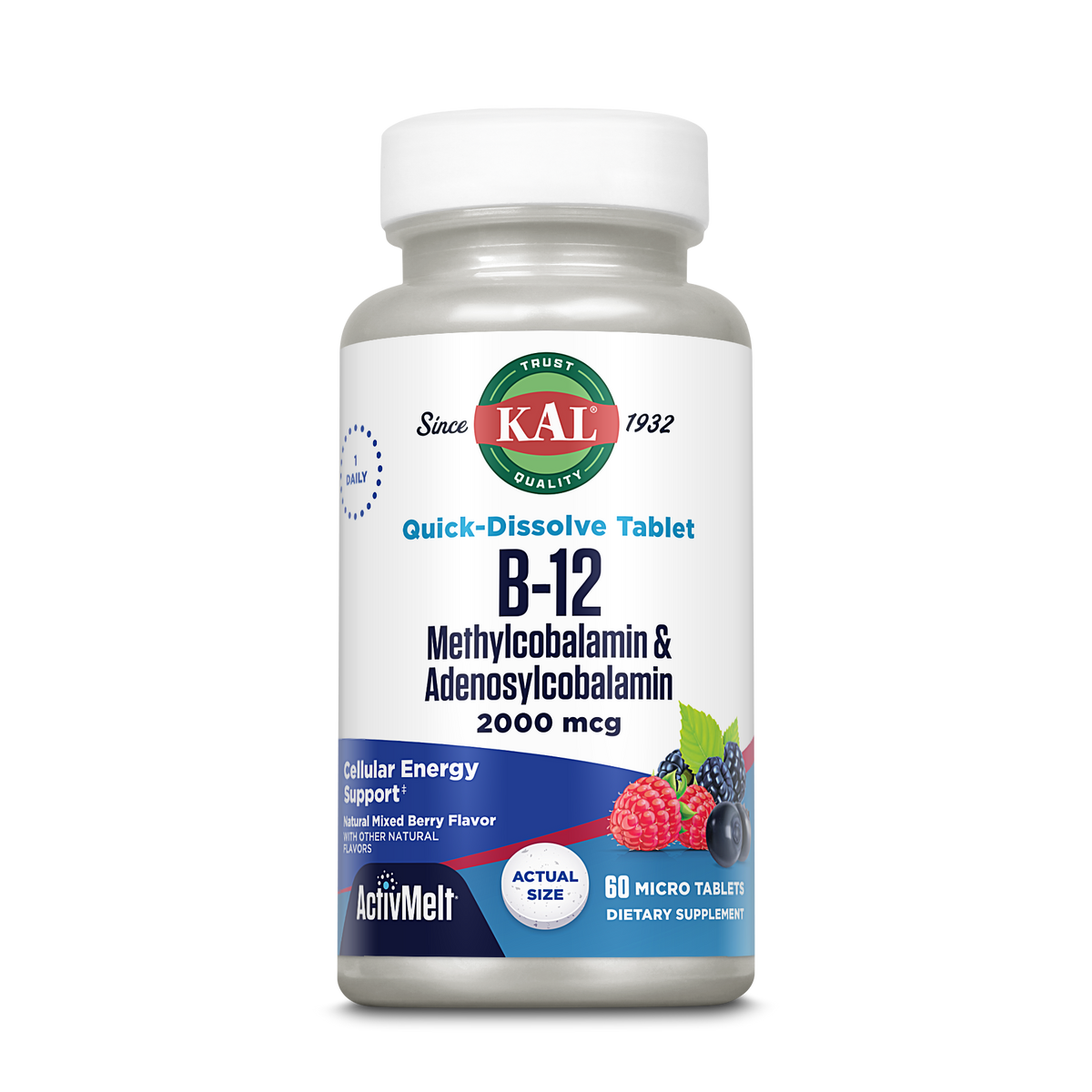 Kal B-12 Methylcobalamin & Adenosylcobalamin 2000 mcg ActivMelt Instant Dissolve Tablets