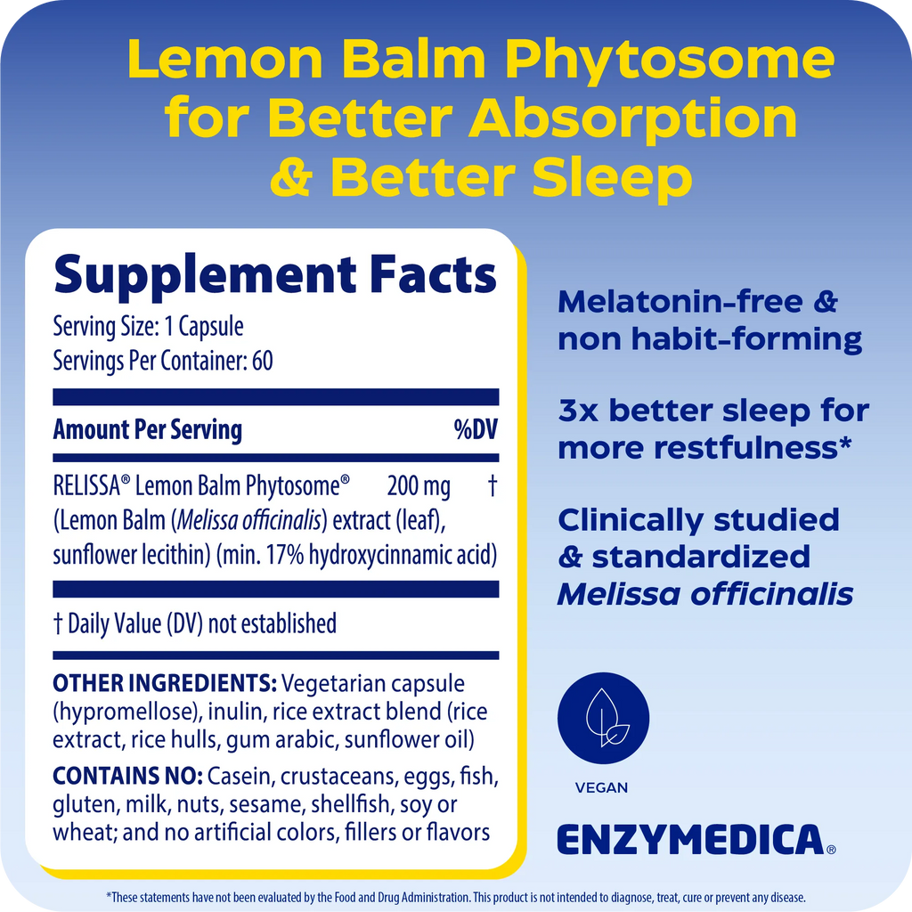 Supplement Facts for Enzymedica Sleep & Stress Lemon Balm Phytosome