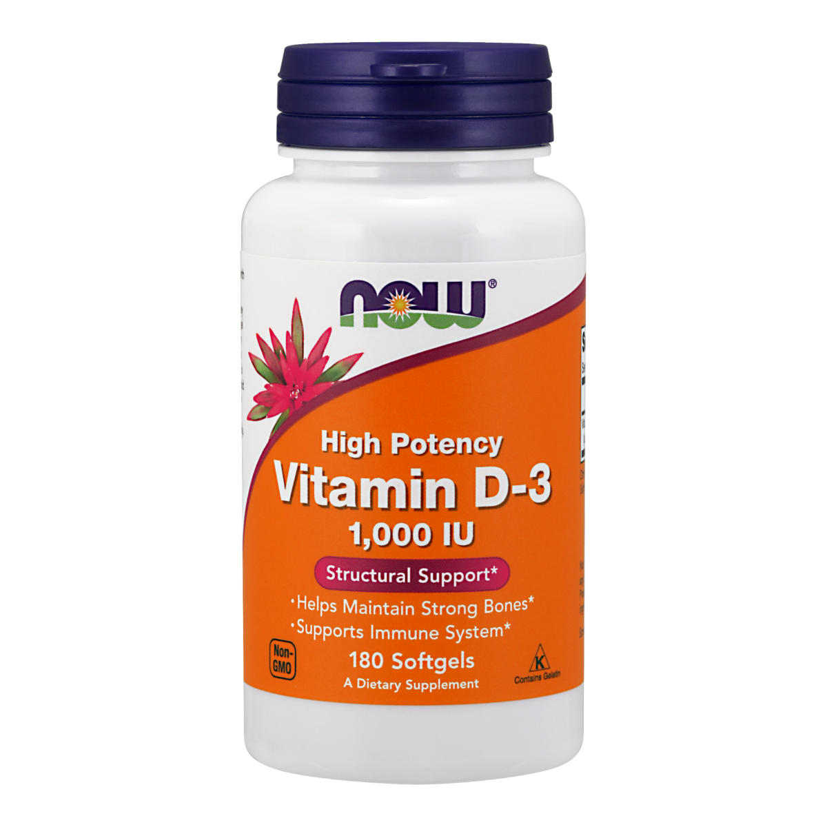 NOW Foods Vitamin D3 1000IU - 180 Softgel Capsules