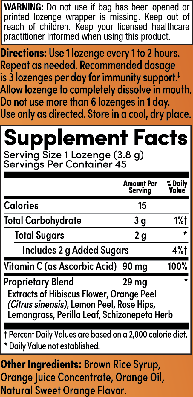 Zand Orange C Lozenges Supplement Facts