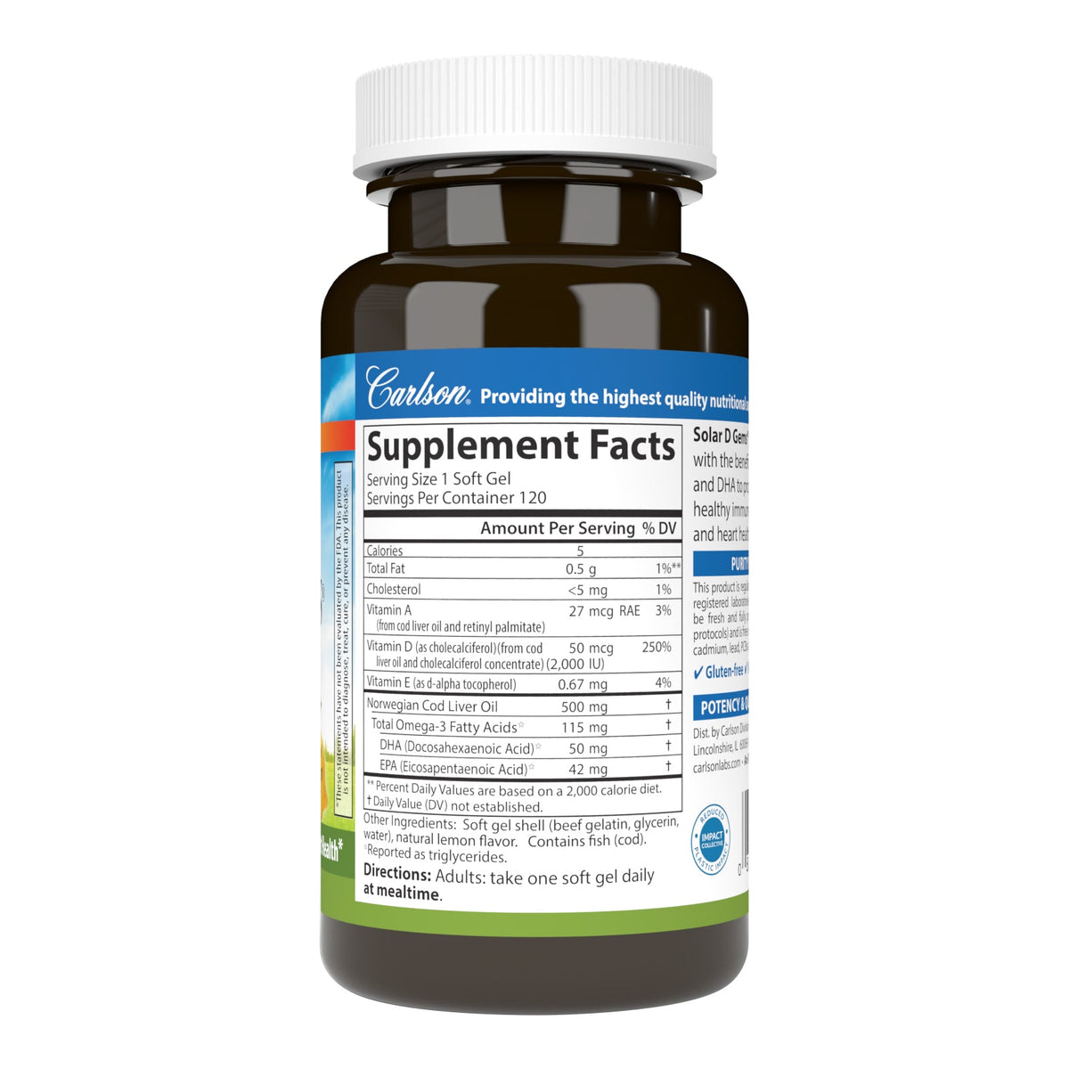 Supplement Facts for Carlson Labs Solar D Gems 2,000 IU (50 mcg)