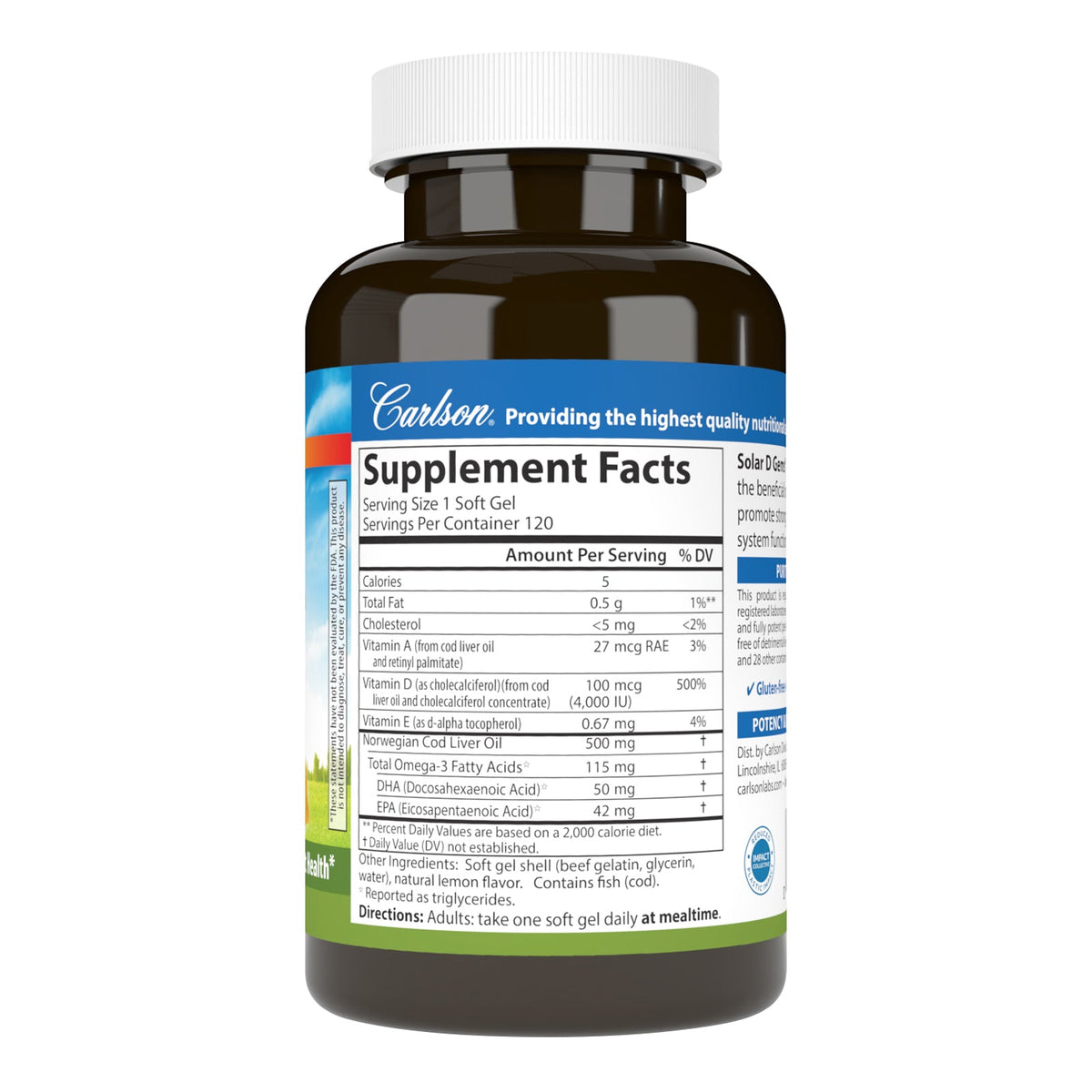 Supplement Facts for Carlson Labs Solar D Gems 4,000 IU (100 mcg)