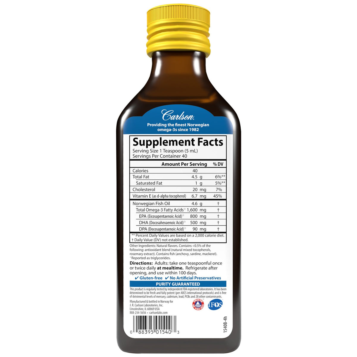 Supplement Facts for Carlson Labs The Very Finest Fish Oil, Orange