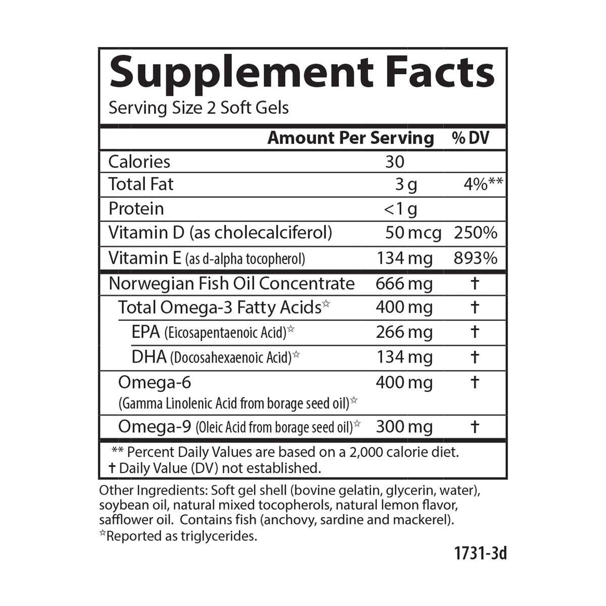 Supplement Facts for Carlson Labs Omega Complete Gems