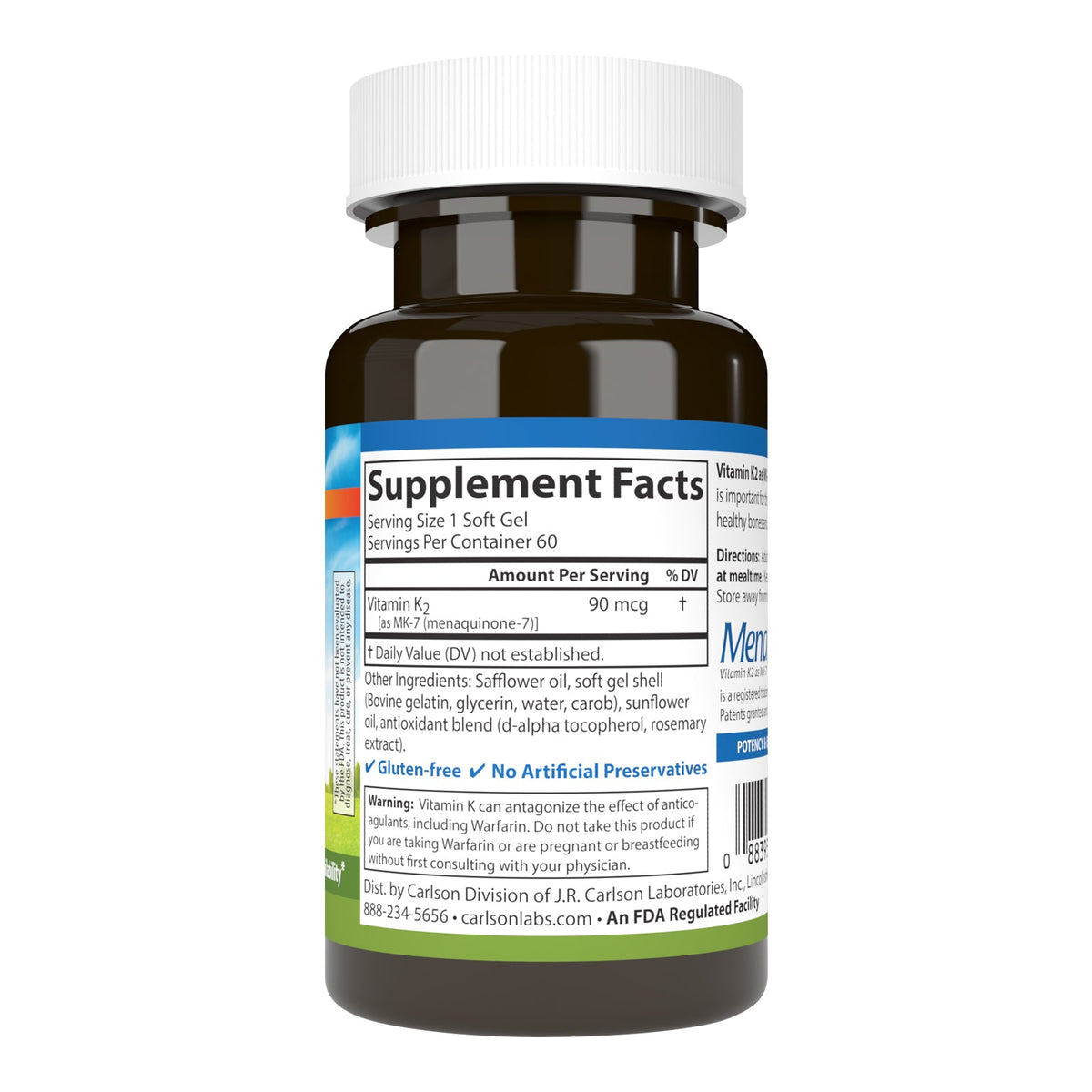 Supplement Facts for Carlson Labs Vitamin K2 as MK-7 90 mcg