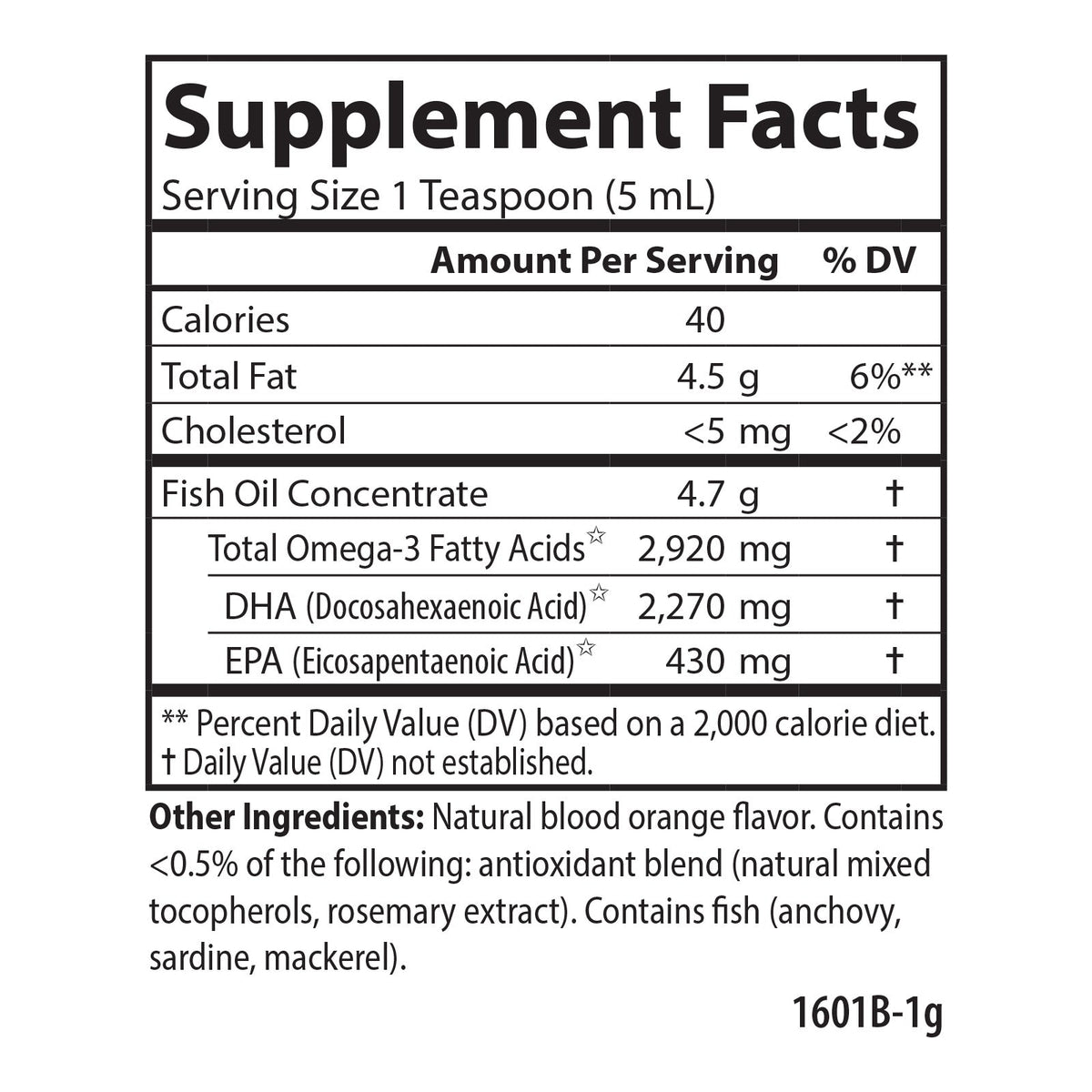 Supplement Facts for Carlson Labs Elite DHA, Natural Orange