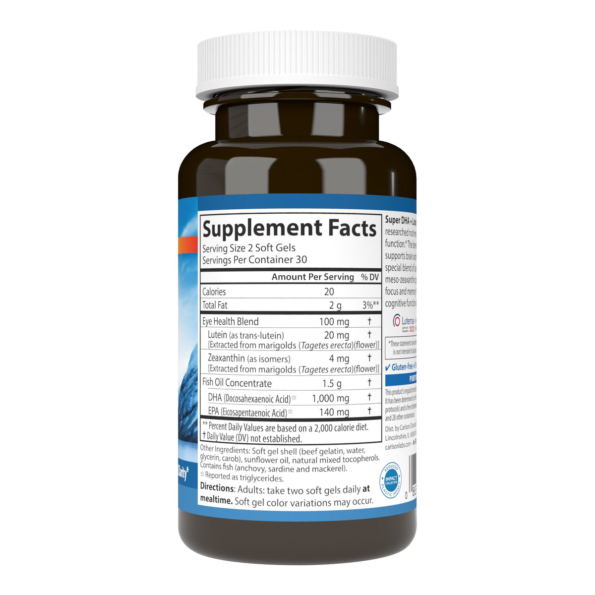 Supplement Facts for Carlson Labs Super DHA + Lutein
