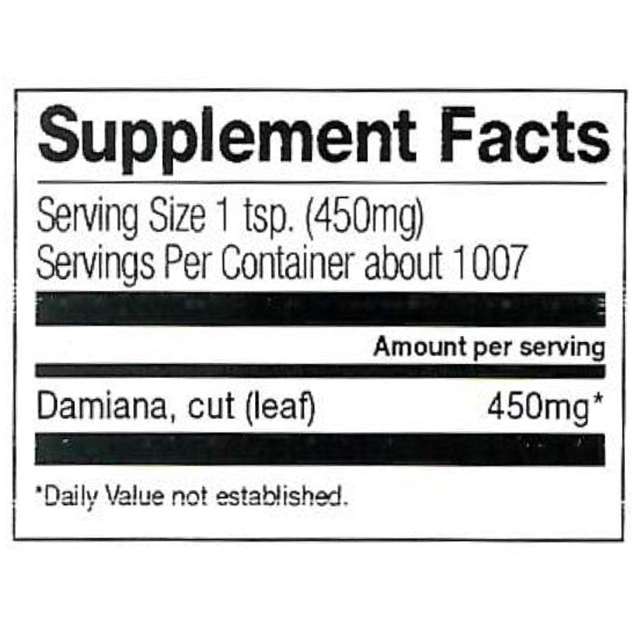 Nutrition Facts for Frontier Co-op Damiana Leaf, Cut & Sifted