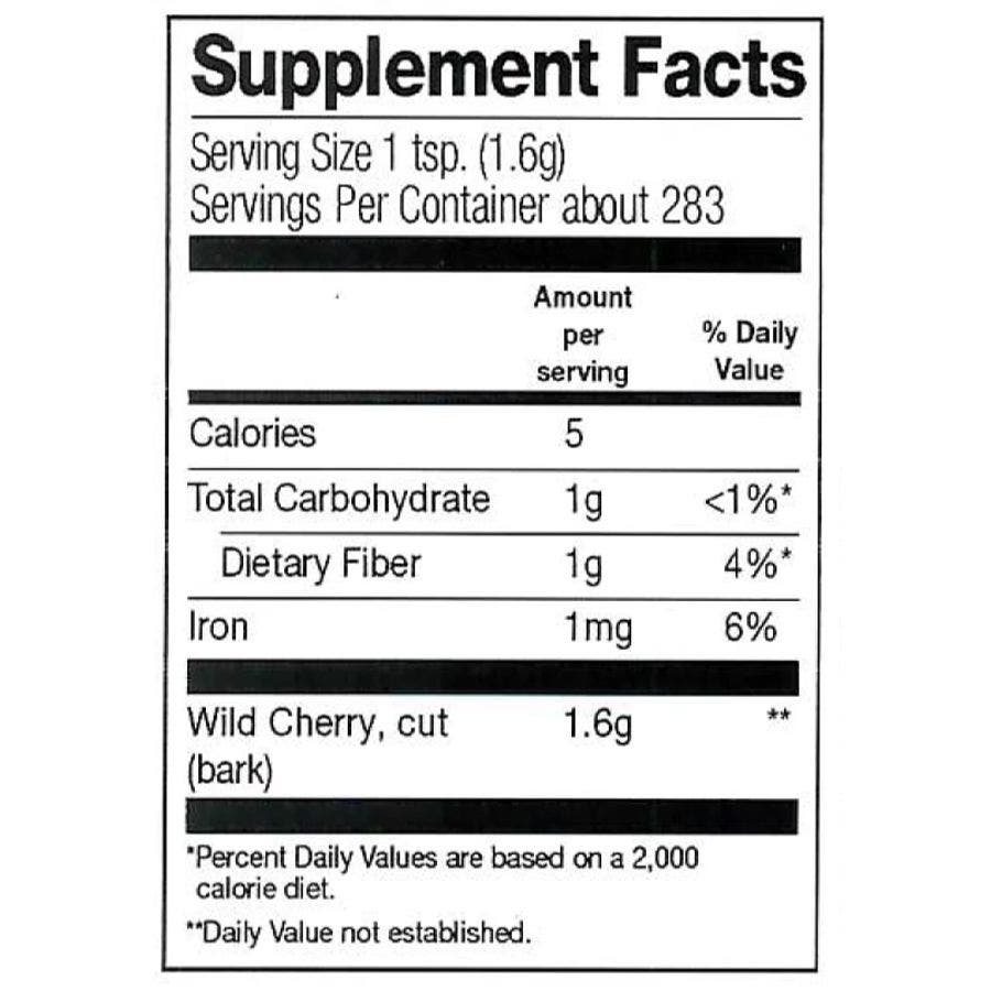Nutrition Facts for Frontier Co-op Wild Cherry Bark, Cut & Sifted