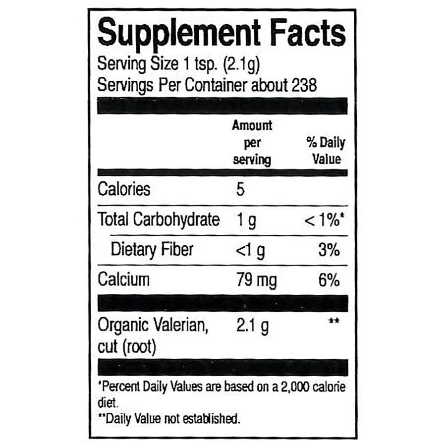 Nutrition Facts for Frontier Co-op Valerian Root, Cut & Sifted, Organic
