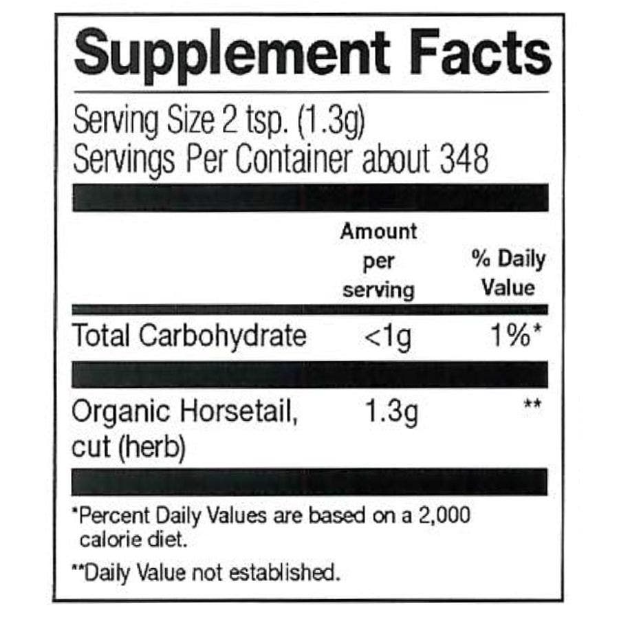 Nutrition Facts for Frontier Co-op Horsetail Herb, Cut & Sifted, Organic