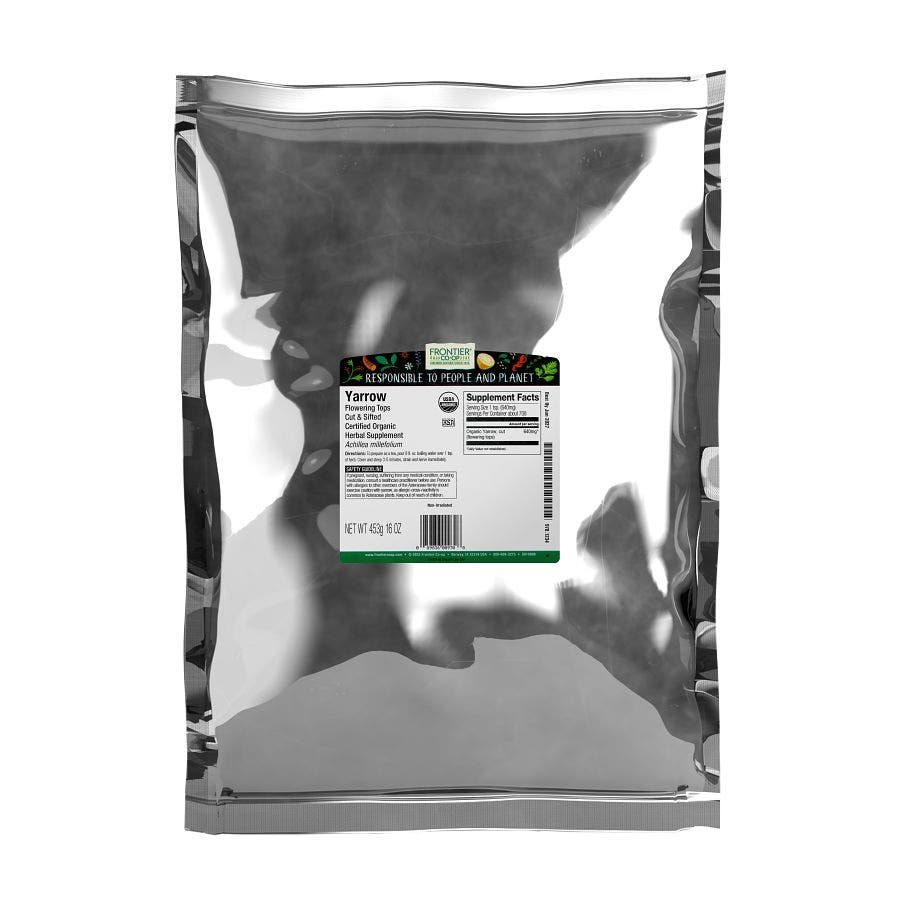 Frontier Co-op Yarrow Flowering Tops, Cut & Sifted, Organic