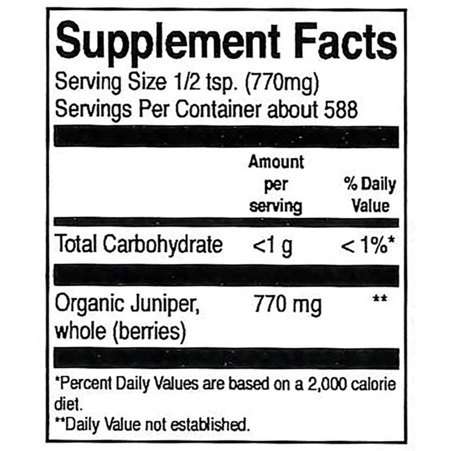 Nutrition Facts for Frontier Co-op Organic Whole Juniper Berries