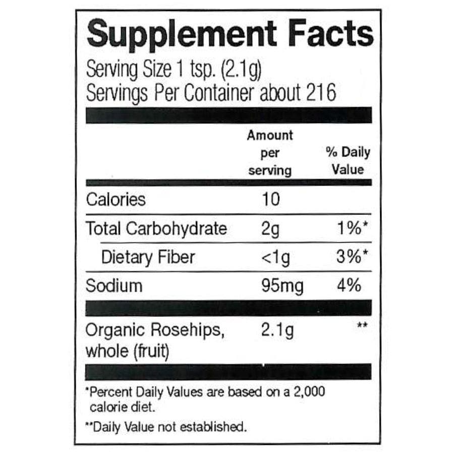 Nutrition Facts for Frontier Co-op Rosehips, Whole, Organic
