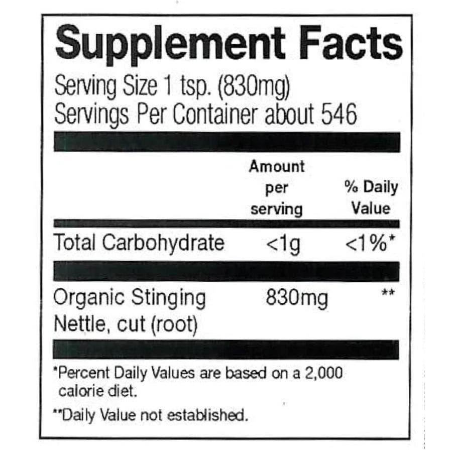 Nutrition Facts for Frontier Co-op Stinging Nettle Root, Cut & Sifted, Organic
