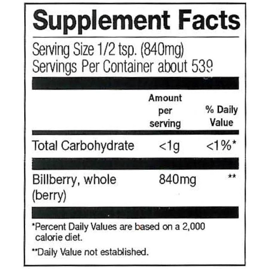 Supplement Facts for Frontier Co-op Bilberry Berry, Whole