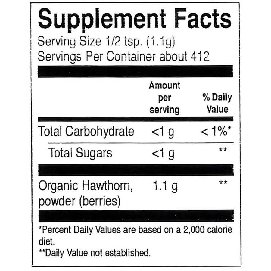 Supplement Facts for Frontier Co-op Hawthorn Berry Powder, Organic