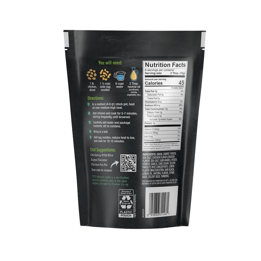 Nutrition Facts for Frontier Co-op Chicken Noodle Soup Mix