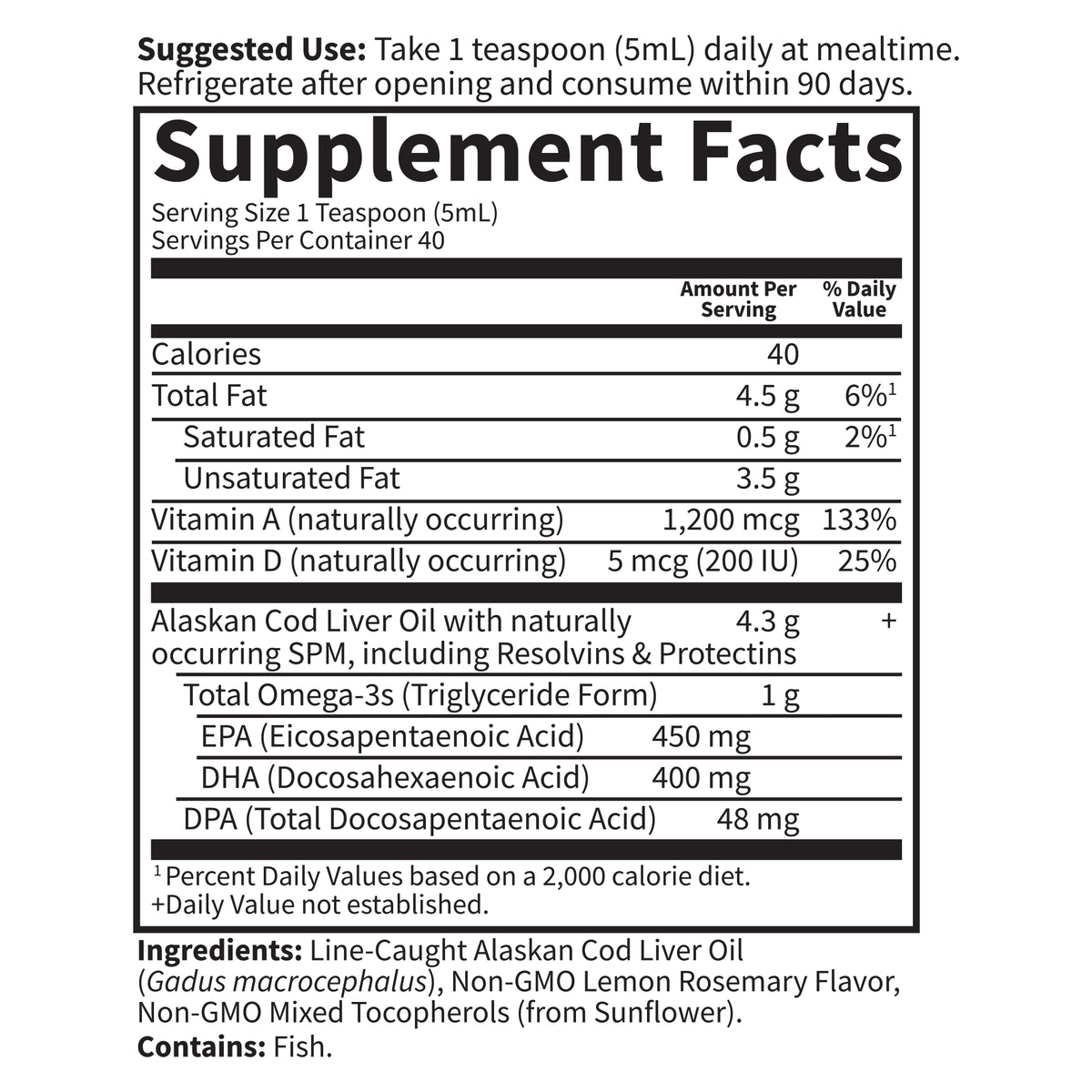 Garden of Life Dr. Formulated Alaskan Cod Liver Oil - Supplement Facts - 6.76 FL OZ