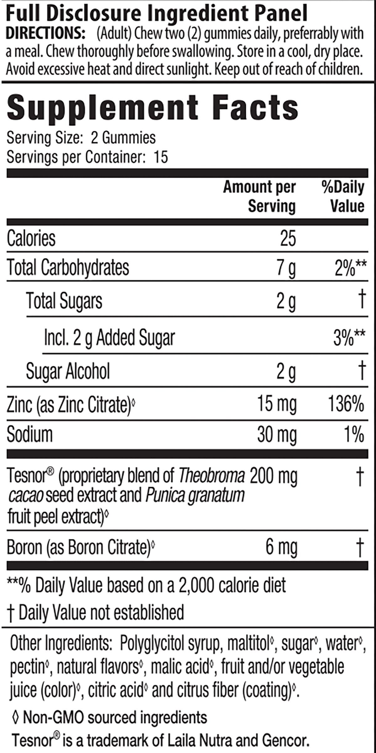 Supplement Facts for Irwin Naturals Testosterone UP Peak Performance Gummies