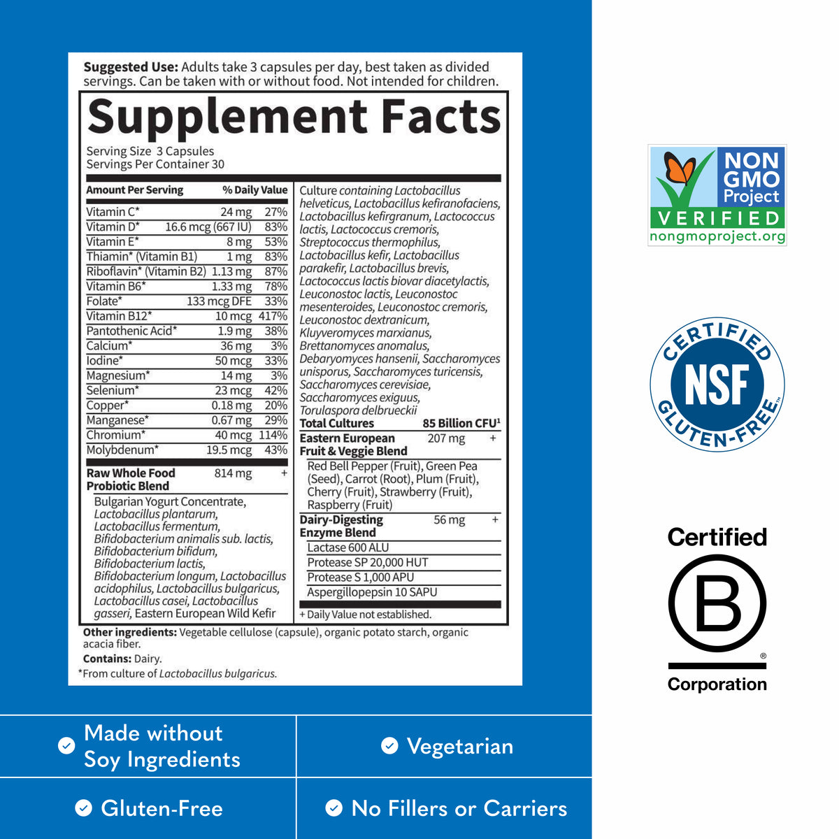 Garden of Life Raw Probiotics Men 50 & Wiser - Supplement Facts - 90 VEGE CAPSULES