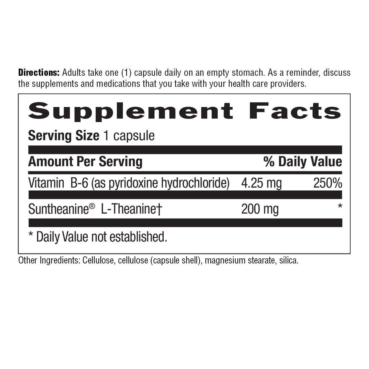 Supplement Facts for Country Life Suntheanine L-Theanine 200 mg