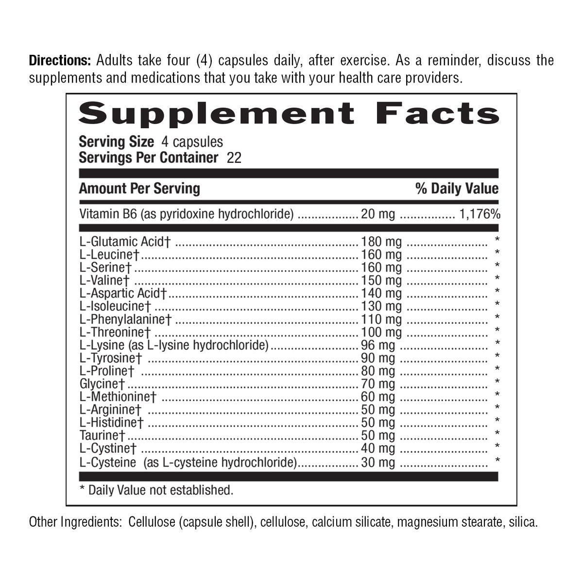 Supplement Facts for Country Life Max-Amino