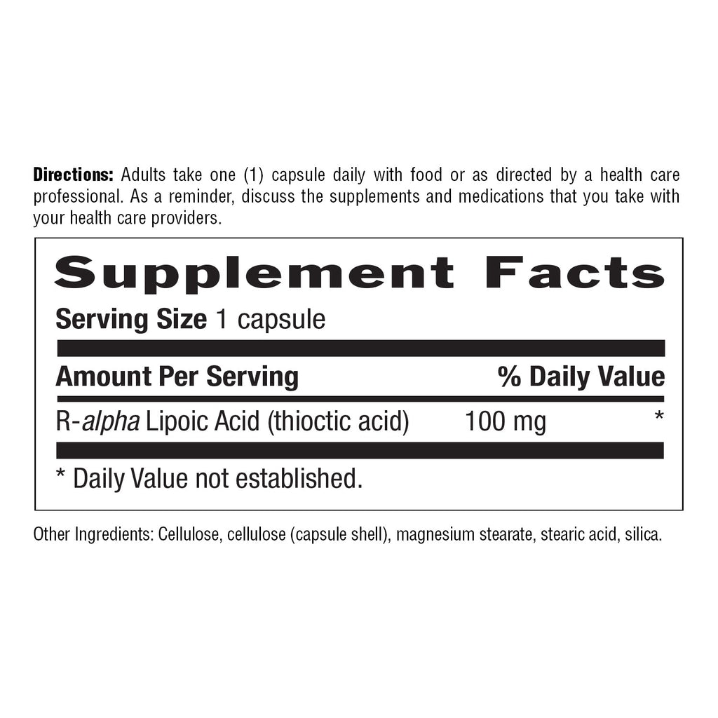 Supplement Facts for Country Life R-Lipoic Acid 100 mg