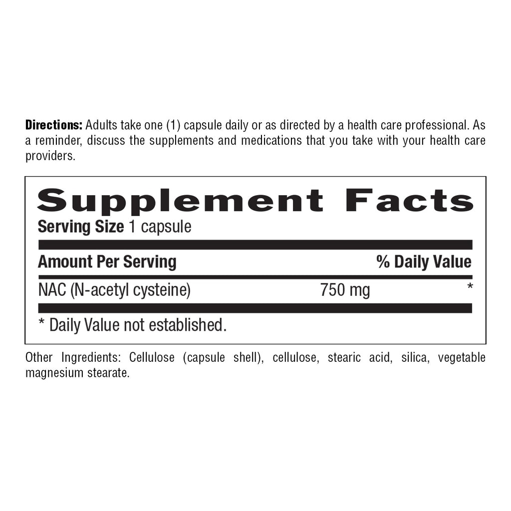 Supplement Facts for Country Life NAC N-Acetyl Cysteine 750 mg