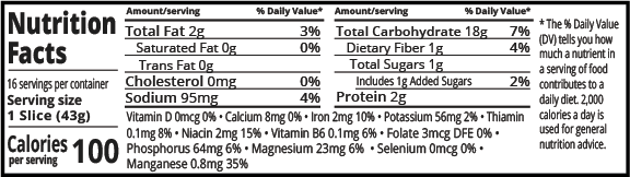 Food For Life Gluten Free Brown Rice Bread - Supplement/Nutrition Facts