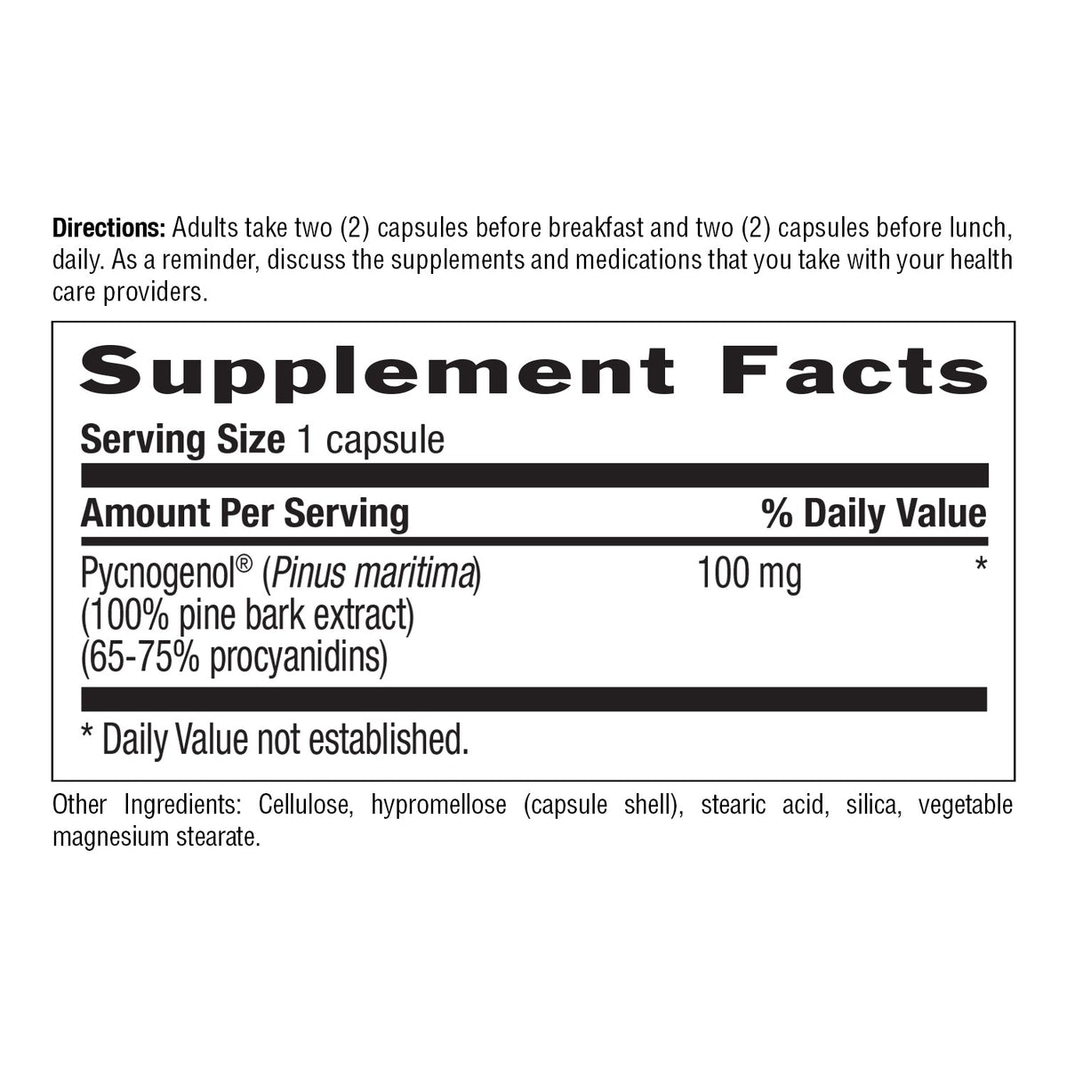 Supplement Facts for Country Life Pycnogenol 100 mg