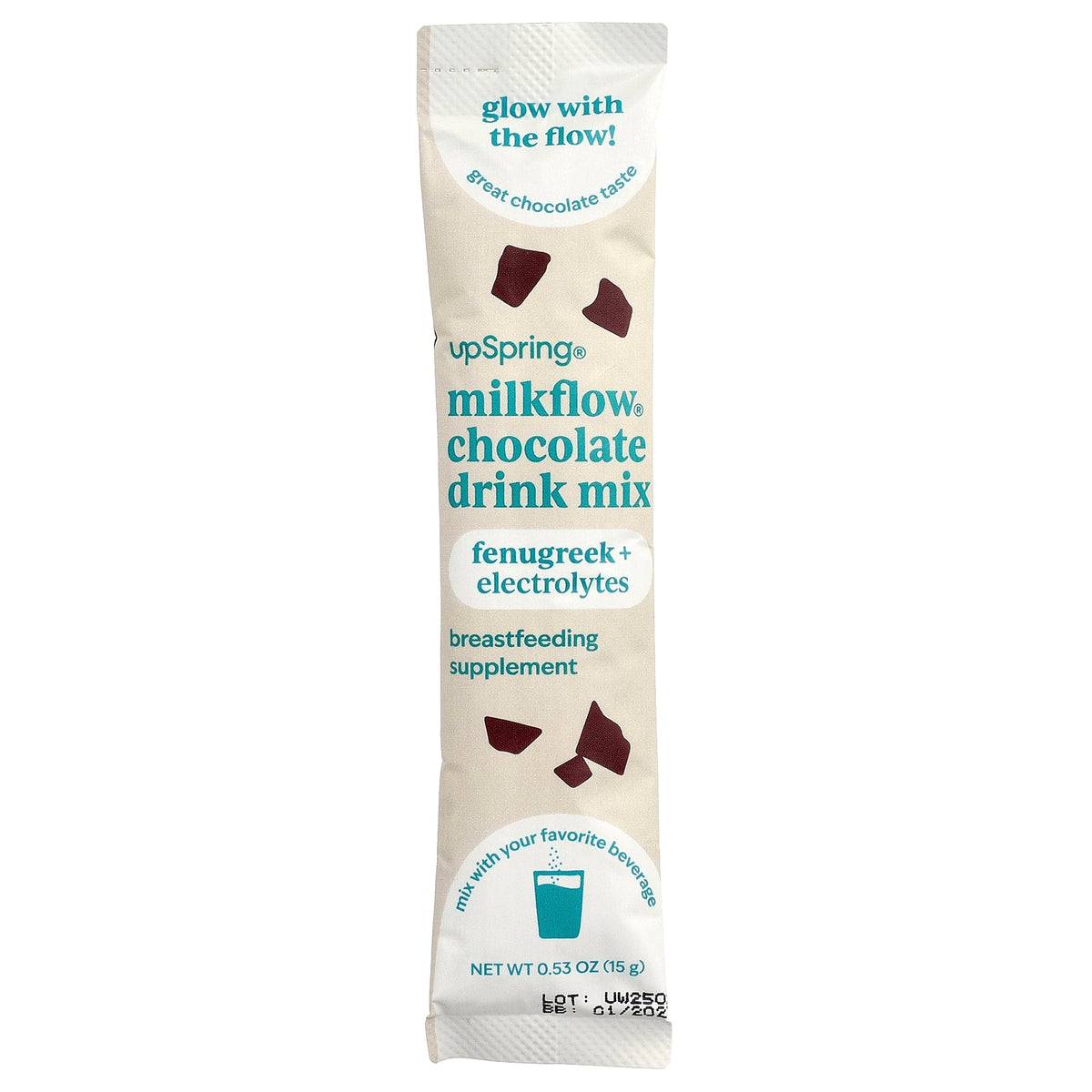 UpSpring Milkflow + Energy Drink Mix, Chocolate single-serve packet